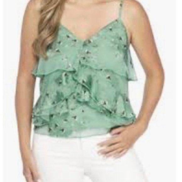 Kaari Blue Tops - Kaari Blue Curvy Tiered Flounce Ruffle Tank Top